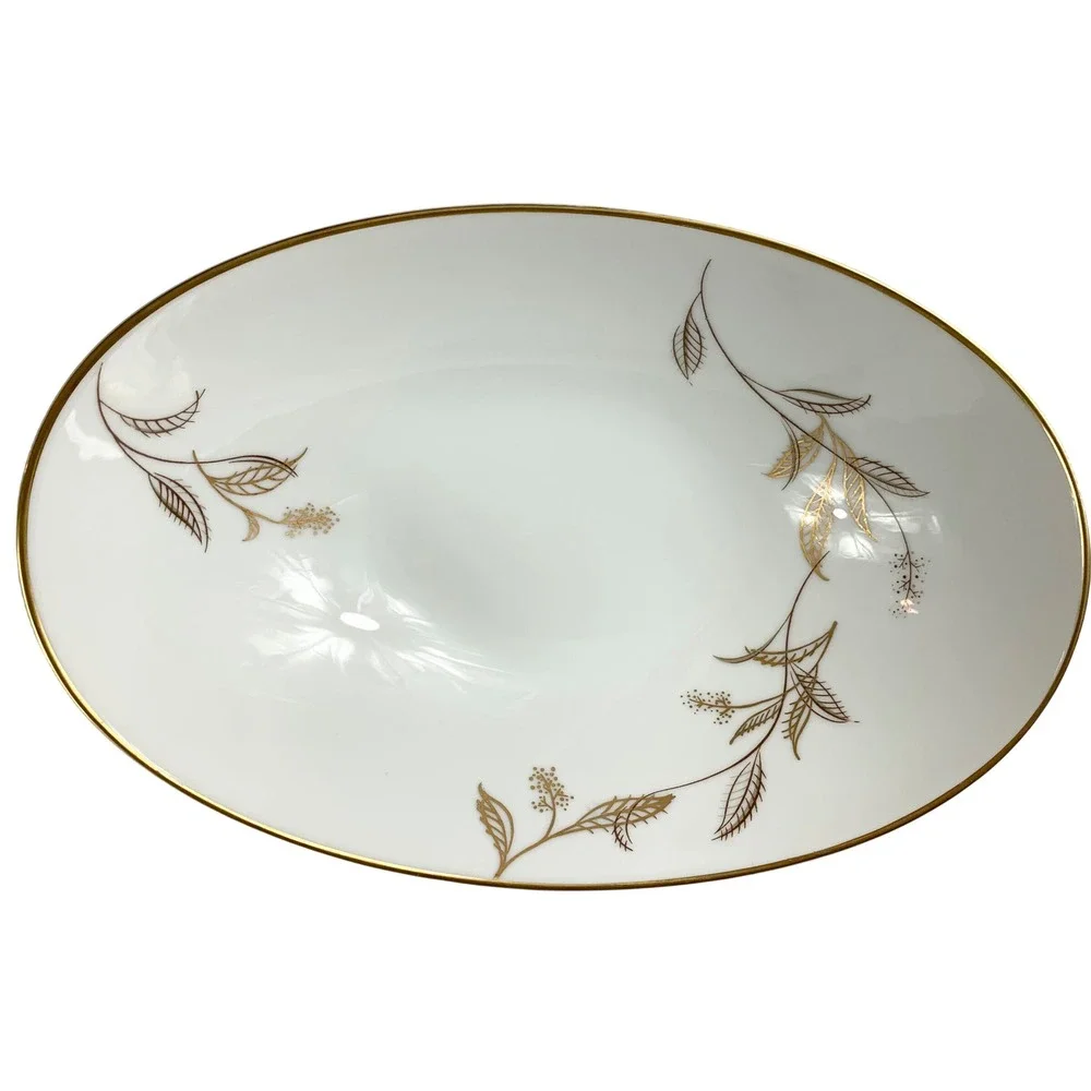 Noritake China Jania 5631 Oval Vegetable Serving Bowl Gold Leaf Wheat Japan 10